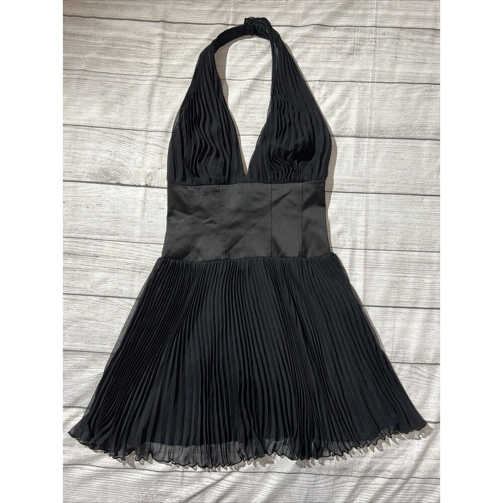 Y2K allen schwartz empire waist pleated halter dress Dark Fairy Whimsigoth Sz 4